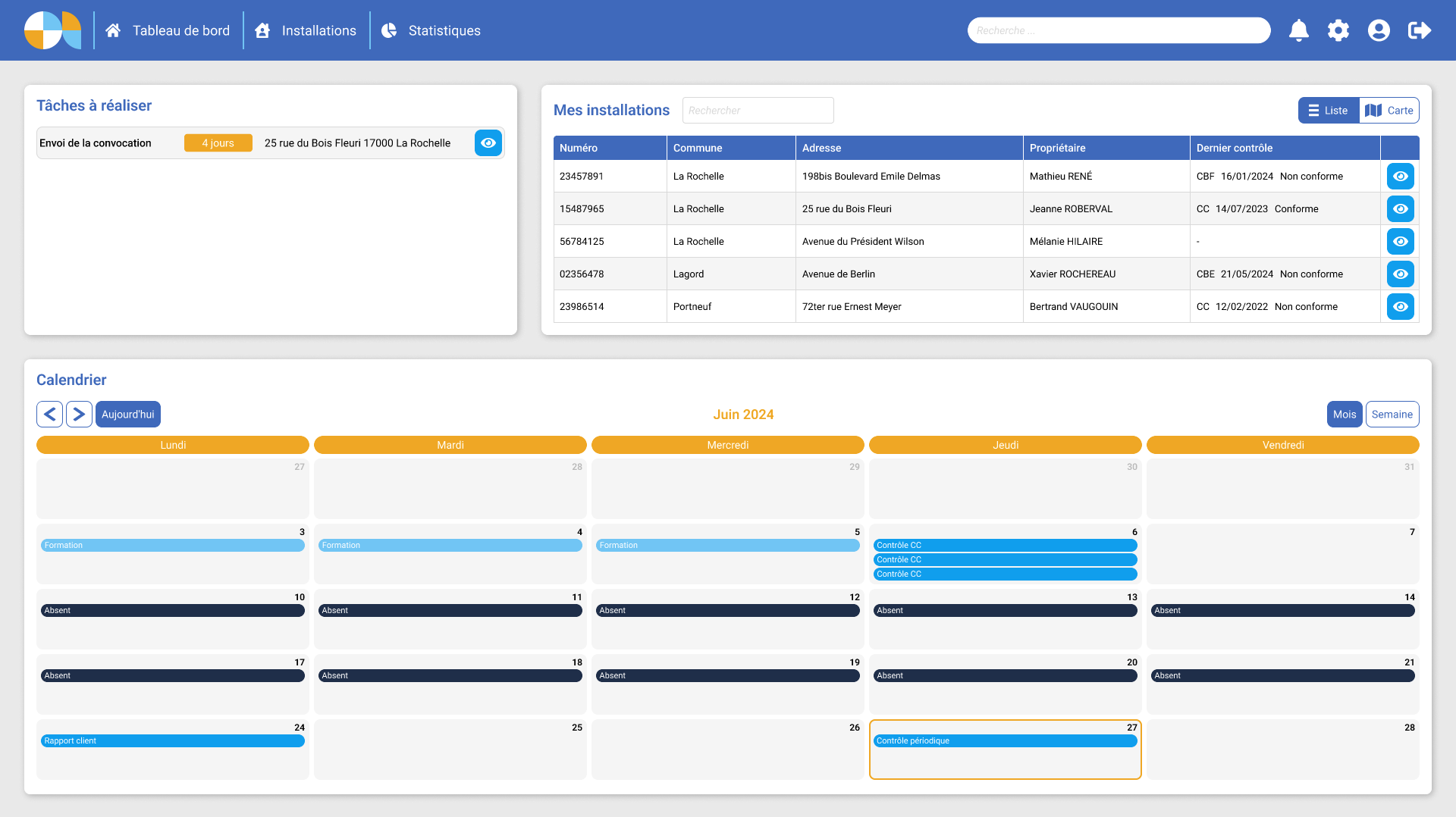 Exemple page validation des données application Geolii