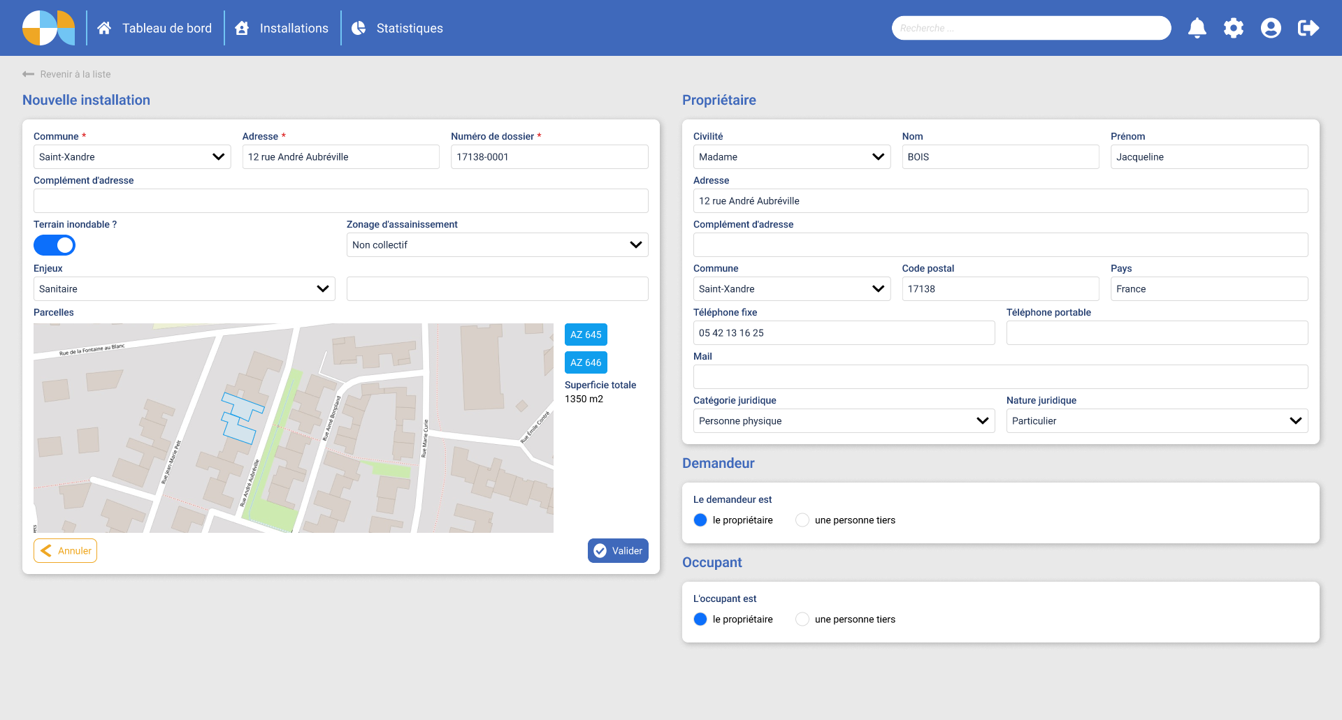 Gestion des installations
